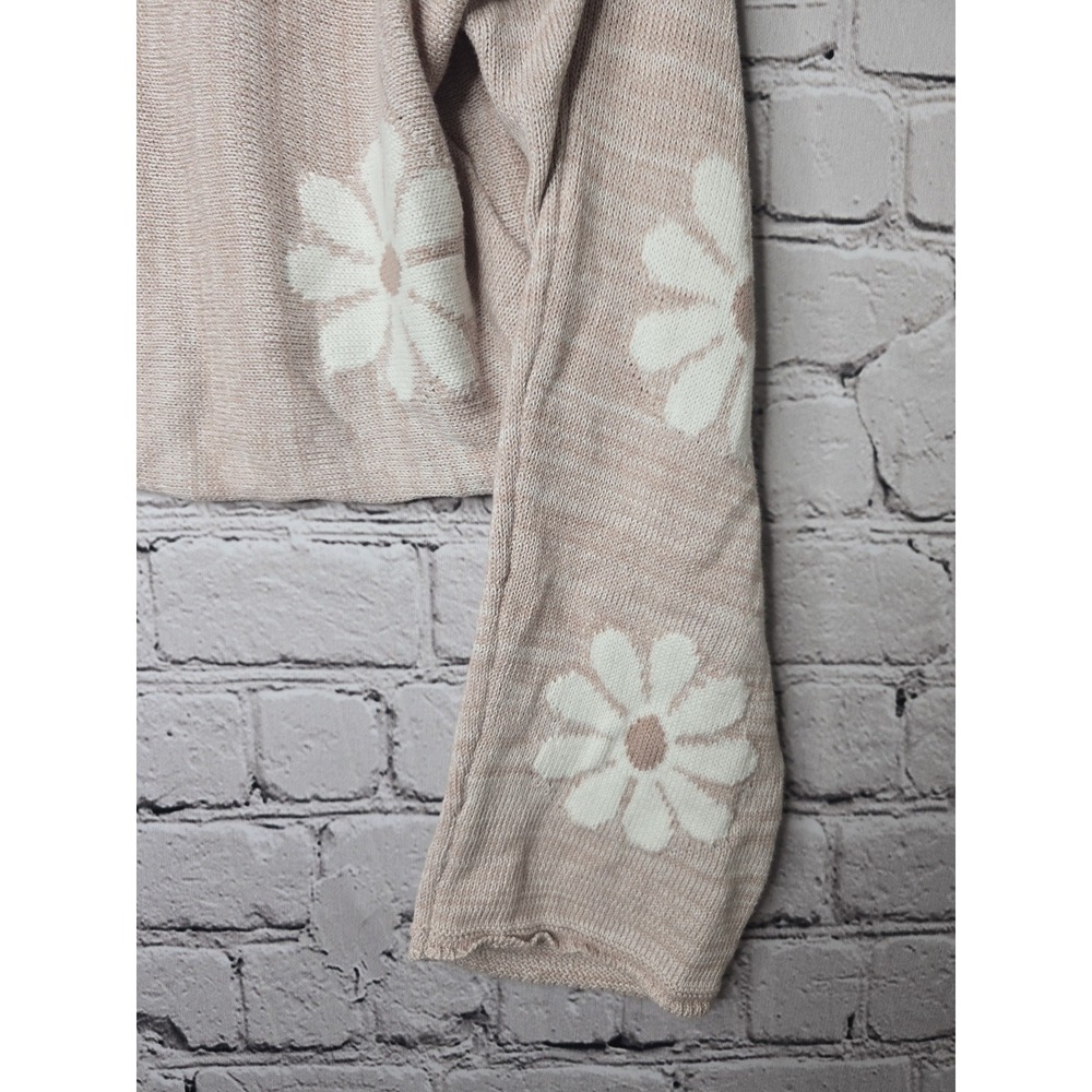 Altar'd State Pink Daisy Floral Cropped Sweater Size Large 100% Cotton Boho Knit - Picture 5 of 10